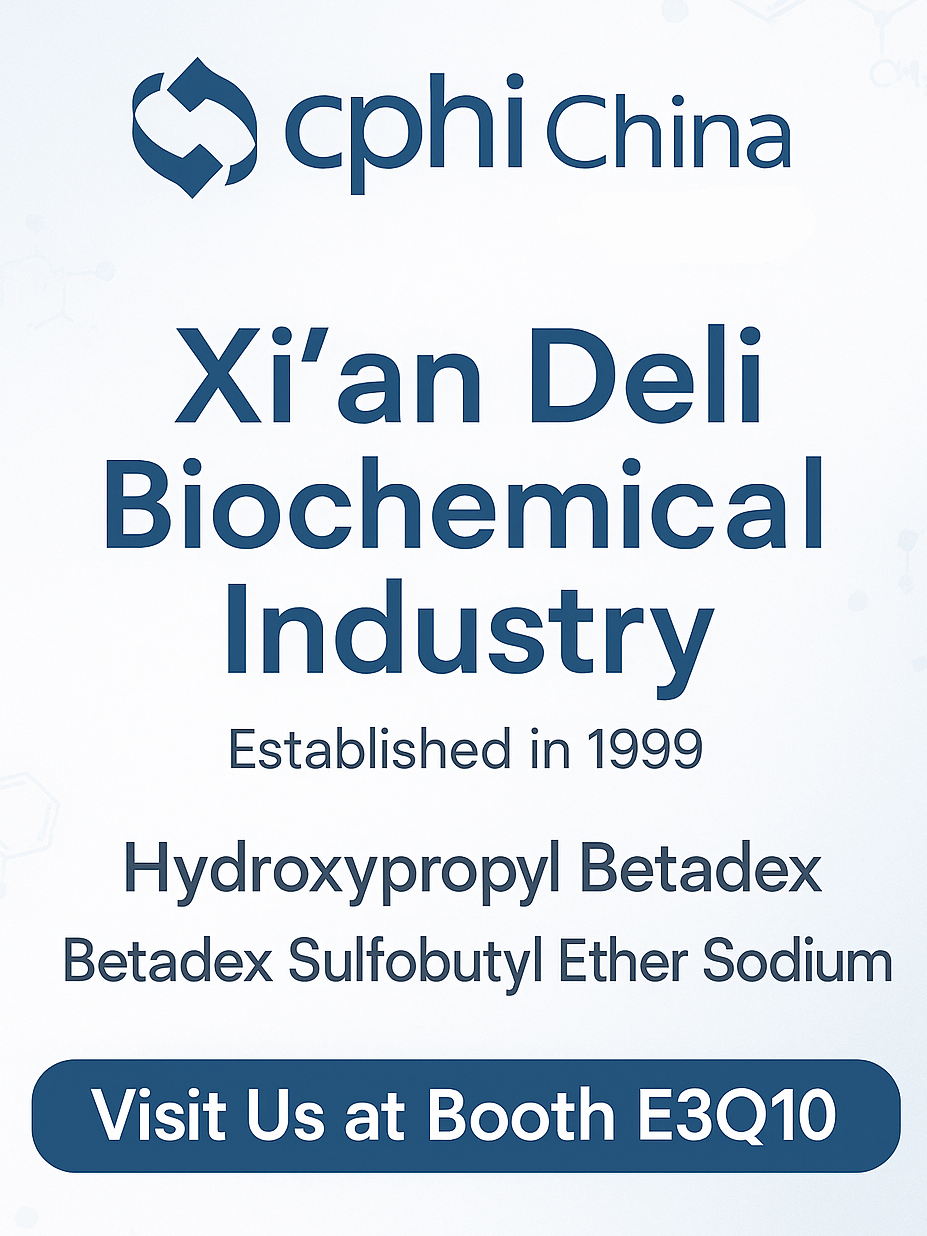 CPHI China 2025 Pré -visualização: As soluções de sódio hidroxipropils betadex e sulfobutil são o centro do estágio no estande do XI'an Deli e3q10